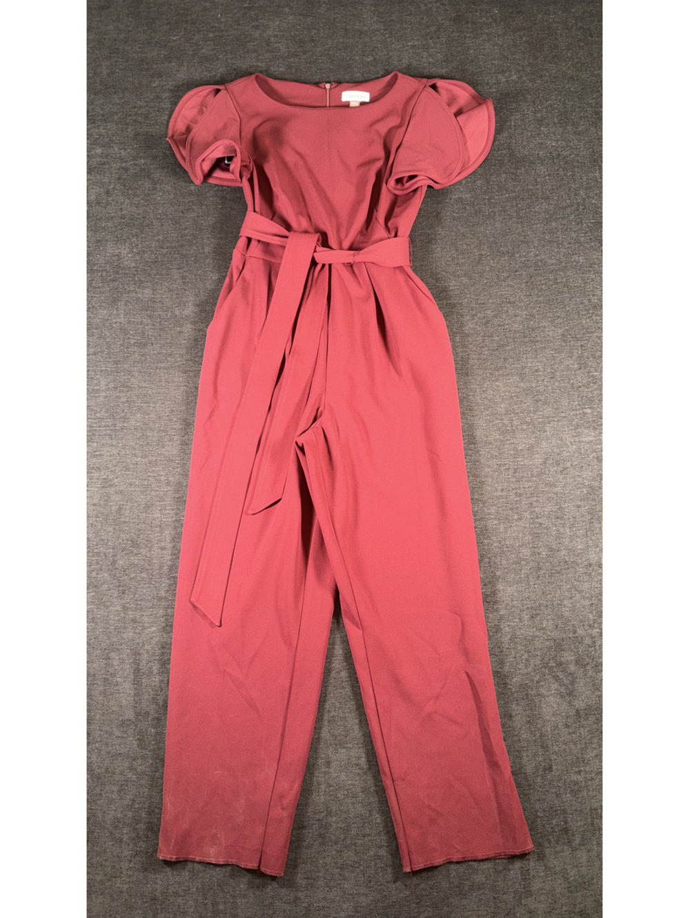 Calvin Klein Women's Burgundy Puff Sleeve Jumpsuit with Belt Size 6
